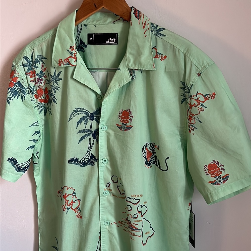 New …lost Men’s 100% Cotton Hawaiian Tropical Luau Print Button Down Shirt